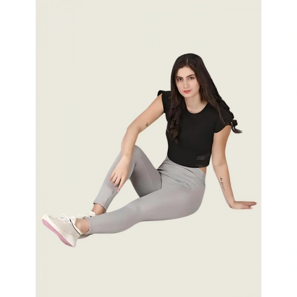 Shopnav Women's Polyester Solid Ankle length High Waisted Tights (Grey) - 2XL