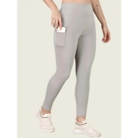 Shopnav Women's Polyester Solid Ankle length High Waisted Tights (Grey) - 2XL
