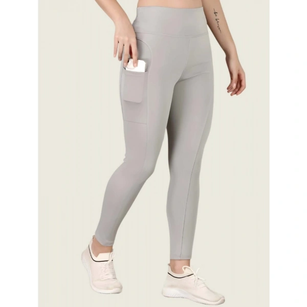 Shopnav Women's Polyester Solid Ankle length High Waisted Tights (Grey) - 2XL