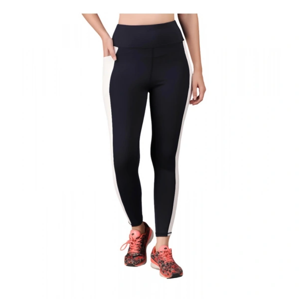 Shopnav Women's Polyester Solid Ankle length High Waisted Tights (Navy Blue) - M