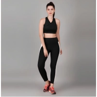 Shopnav Women's Polyester Solid Ankle length High Waisted Tights (Black) - L