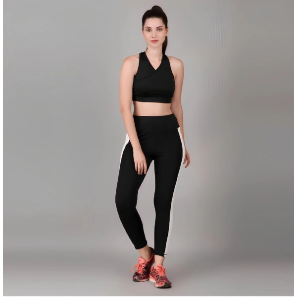 Shopnav Women's Polyester Solid Ankle length High Waisted Tights (Black) - L