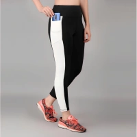 Shopnav Women's Polyester Solid Ankle length High Waisted Tights (Black) - L