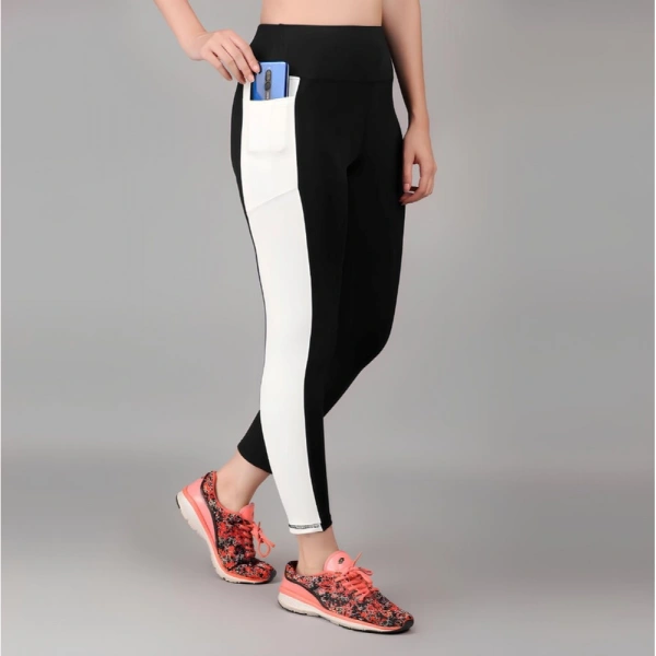 Shopnav Women's Polyester Solid Ankle length High Waisted Tights (Black) - L