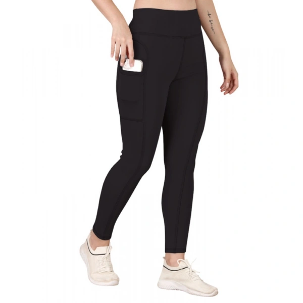 Shopnav Women's Polyester Solid Ankle length High Waisted Tights (Black) - M