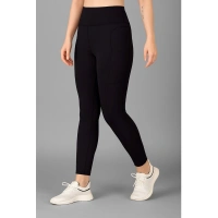 Shopnav Women's Polyester Solid Ankle length High Waisted Tights (Black) - M