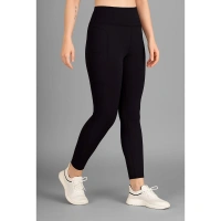 Shopnav Women's Polyester Solid Ankle length High Waisted Tights (Black) - M