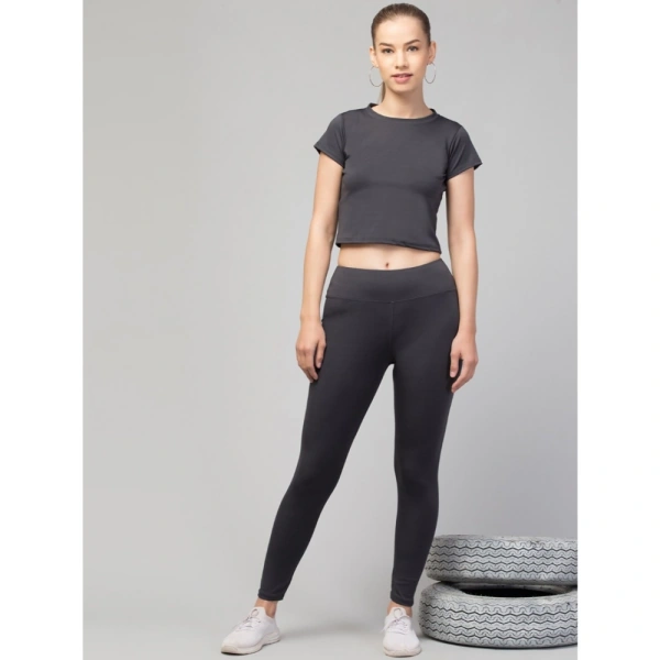 Women's Polyester Solid Ankle Length High-Rise Tights (Grey) - L