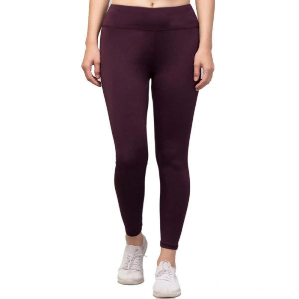 Women's Polyester Solid Ankle Length High-Rise Tights (Purple) - L