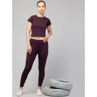 Women's Polyester Solid Ankle Length High-Rise Tights (Purple) - L