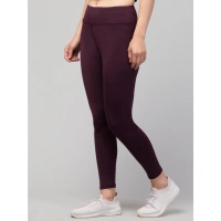 Women's Polyester Solid Ankle Length High-Rise Tights (Purple) - L