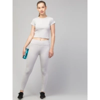Women's Polyester Solid Ankle Length High-Rise Tights (Light Grey) - 2XL