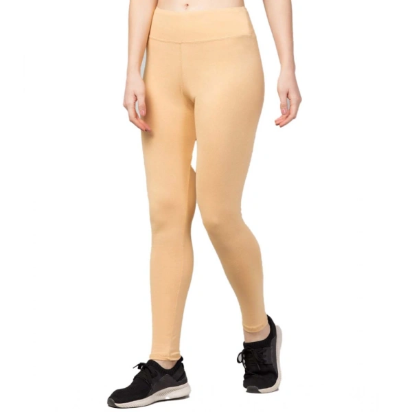 Women's Polyester Solid Ankle Length High-Rise Tights (Beige) - 2XL