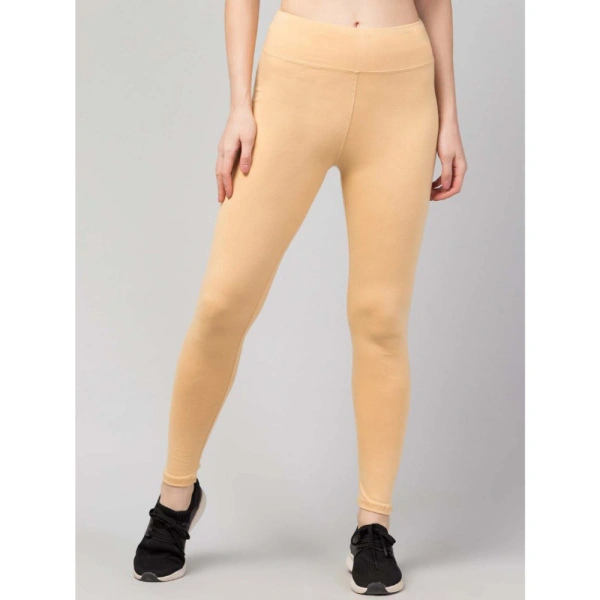 Women's Polyester Solid Ankle Length High-Rise Tights (Beige) - 2XL