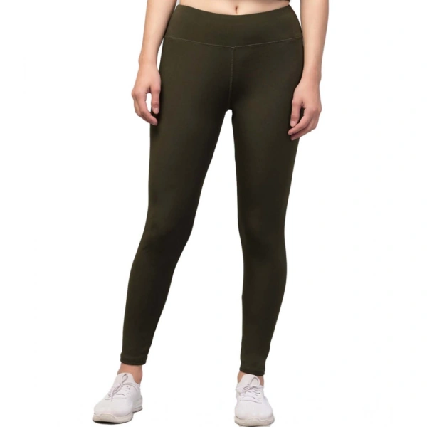 Women's Polyester Solid Ankle Length High-Rise Tights (Olive) - L