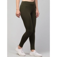 Women's Polyester Solid Ankle Length High-Rise Tights (Olive) - L