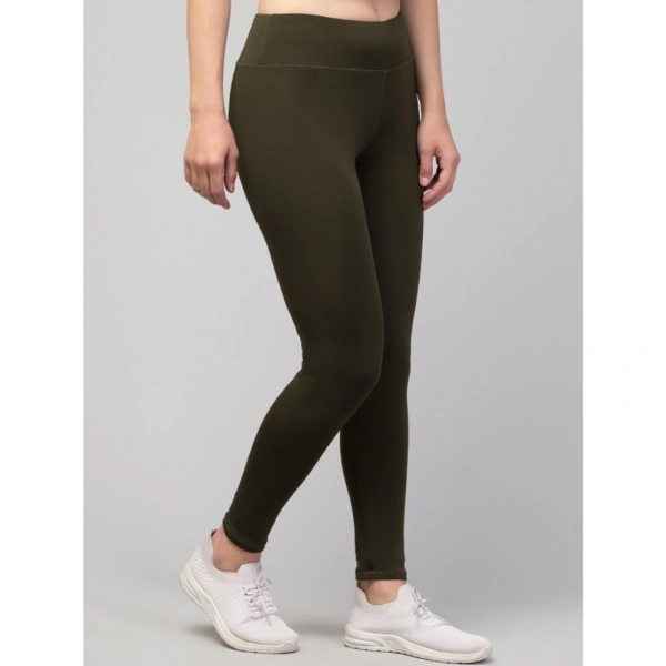 Women's Polyester Solid Ankle Length High-Rise Tights (Olive) - L