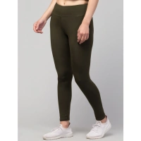 Women's Polyester Solid Ankle Length High-Rise Tights (Olive) - L