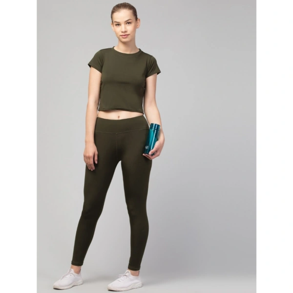 Women's Polyester Solid Ankle Length High-Rise Tights (Olive) - L