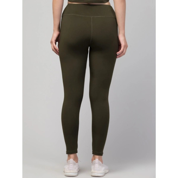 Women's Polyester Solid Ankle Length High-Rise Tights (Olive) - L
