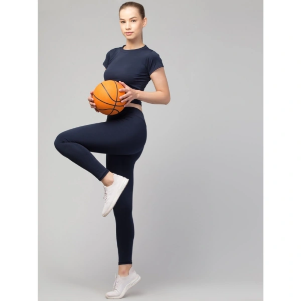 Women's Polyester Solid Ankle Length High-Rise Tights (Navy) - 2XL