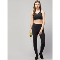 Women's Polyester Solid Ankle Length High-Rise Tights (Black) - S