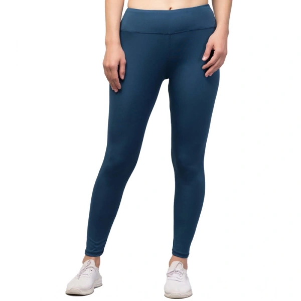 Women's Polyester Solid Ankle Length High-Rise Tights (Teal) - M