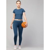 Women's Polyester Solid Ankle Length High-Rise Tights (Teal) - M