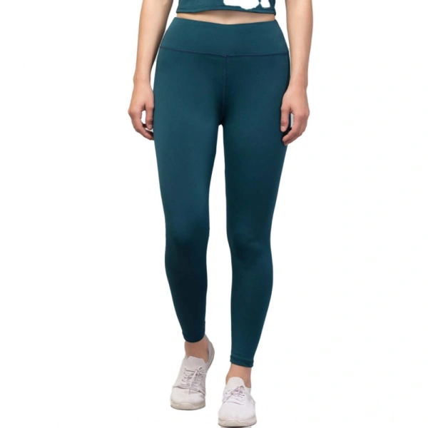 Women's Polyester Solid Ankle Length High-Rise Tights (Green) - L