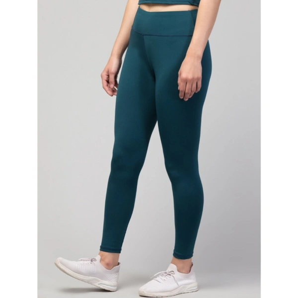 Women's Polyester Solid Ankle Length High-Rise Tights (Green) - L