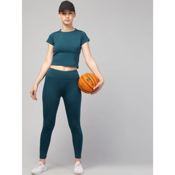 Women's Polyester Solid Ankle Length High-Rise Tights (Green) - L