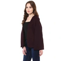 Women's Polyester Solid Cape Sleeve Blazer (Wine) - L