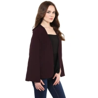 Women's Polyester Solid Cape Sleeve Blazer (Wine) - L