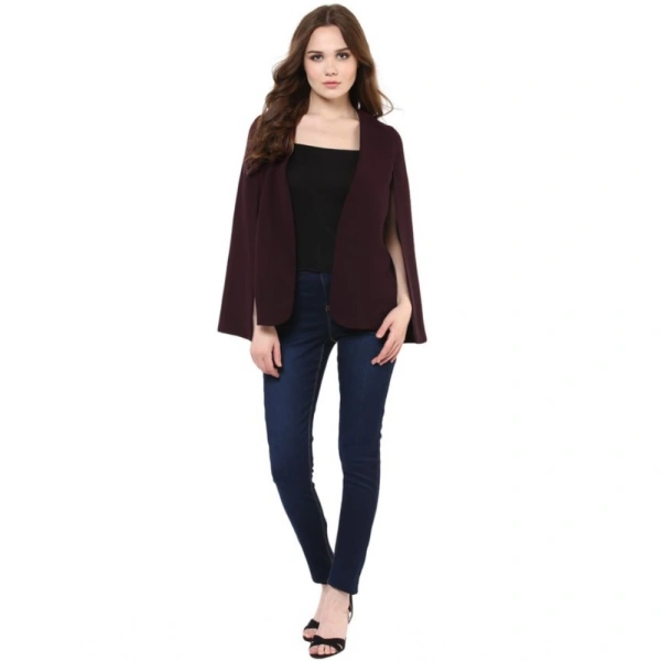 Women's Polyester Solid Cape Sleeve Blazer (Wine) - L