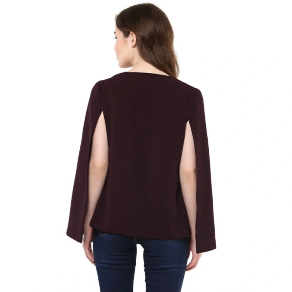 Women's Polyester Solid Cape Sleeve Blazer (Wine) - L