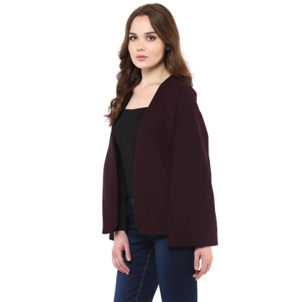 Women's Polyester Solid Cape Sleeve Blazer (Wine) - L