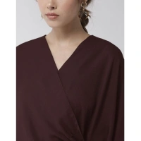 Women's Polyester Solid Cape Sleeve Top (Maroon) - M