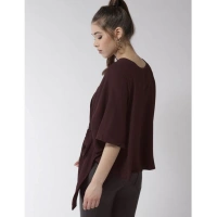 Women's Polyester Solid Cape Sleeve Top (Maroon) - M