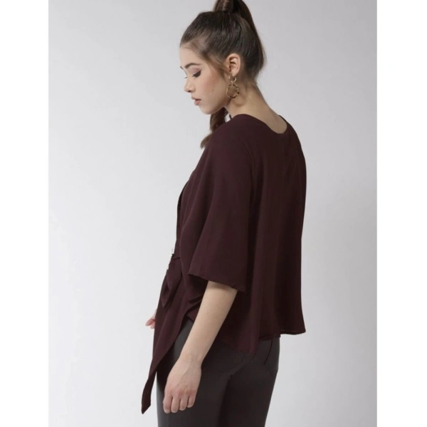 Women's Polyester Solid Cape Sleeve Top (Maroon) - M