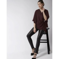 Women's Polyester Solid Cape Sleeve Top (Maroon) - M