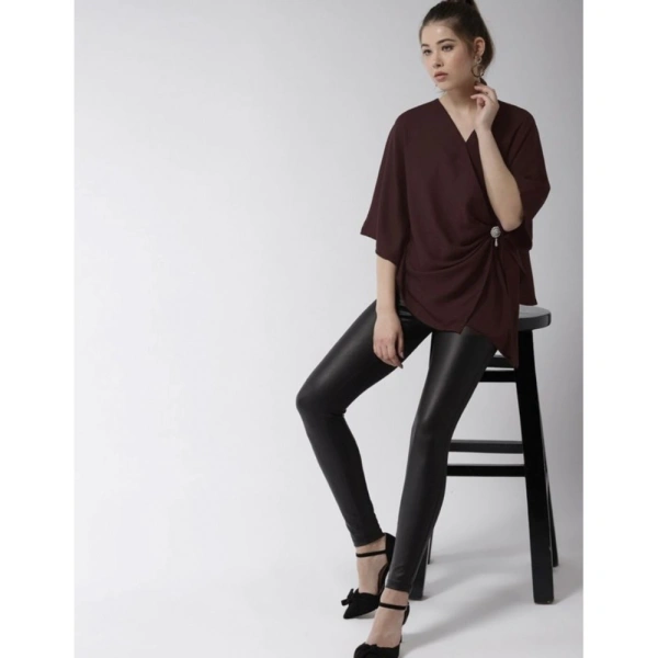 Women's Polyester Solid Cape Sleeve Top (Maroon) - M