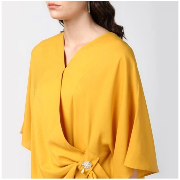 Women's Polyester Solid Cape Sleeve Top (Yellow) - M
