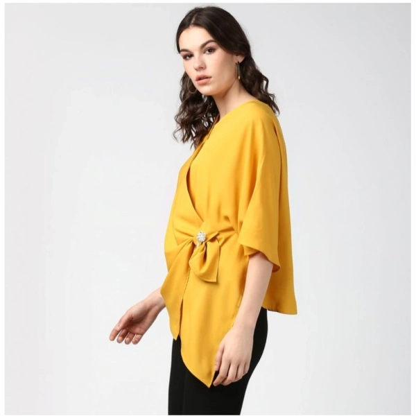 Women's Polyester Solid Cape Sleeve Top (Yellow) - M