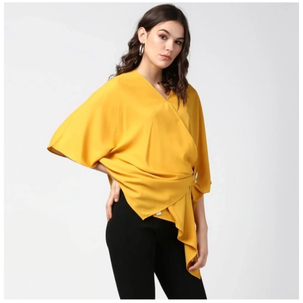 Women's Polyester Solid Cape Sleeve Top (Yellow) - M