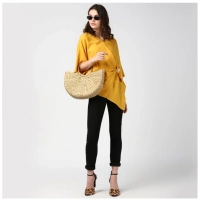 Women's Polyester Solid Cape Sleeve Top (Yellow) - M