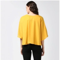 Women's Polyester Solid Cape Sleeve Top (Yellow) - M