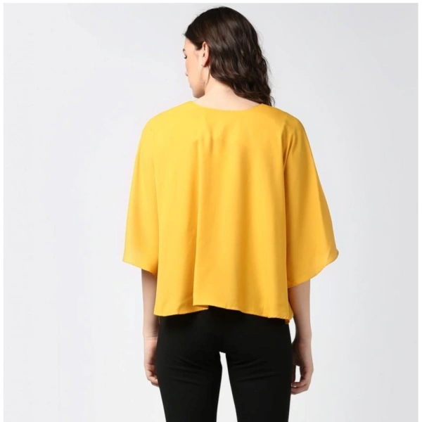 Women's Polyester Solid Cape Sleeve Top (Yellow) - M