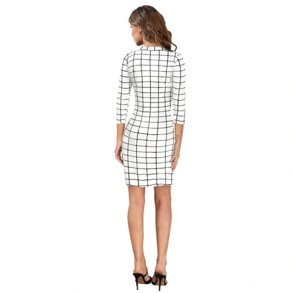 Women's Polyester Solid High Neck Full Sleeve Dresses (White) - M