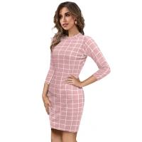 Women's Polyester Solid High Neck Full Sleeve Dresses (Peach) - L