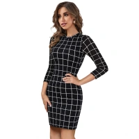 Women's Polyester Solid High Neck Full Sleeve Dresses (Black) - M